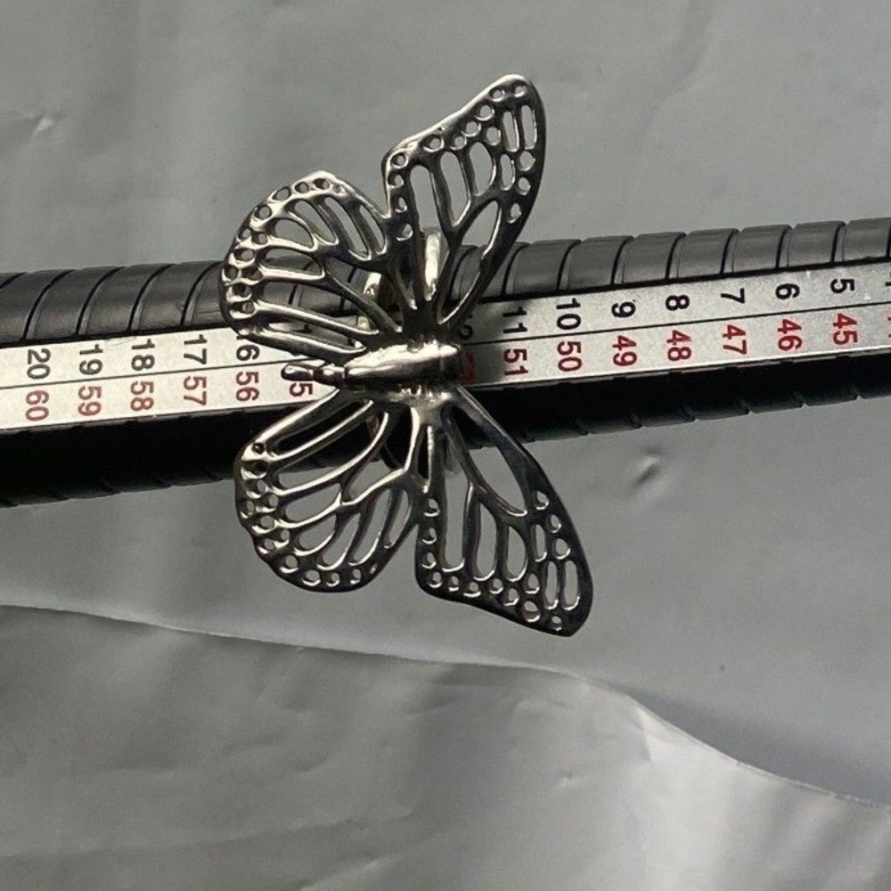 Silver Tone Butterfly Ring Adjustable Size Women's Statement Ring 6.75